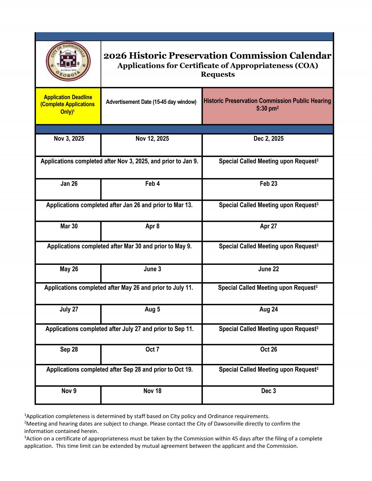 2026 HPC Submittal Deadline Dates