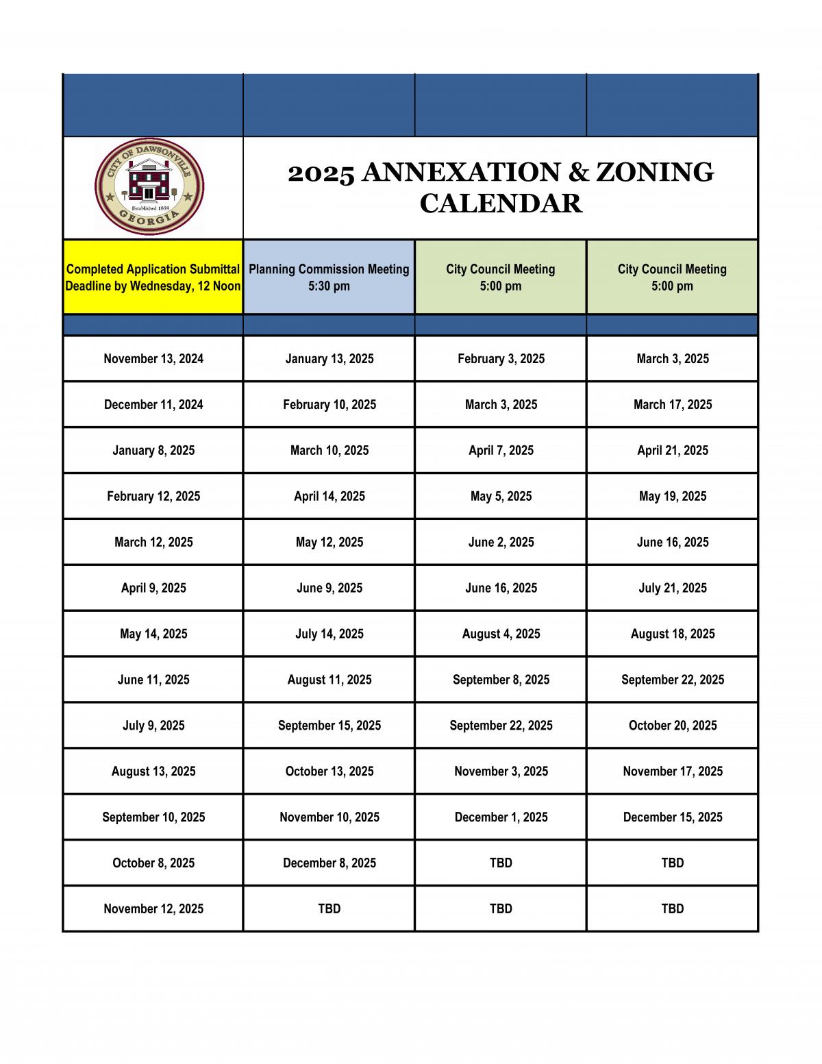 2025 Annexation & Zoning Calendar 